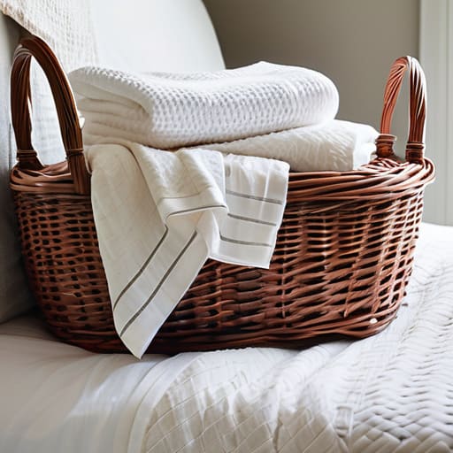 A Curated Linens Basket in guest room.