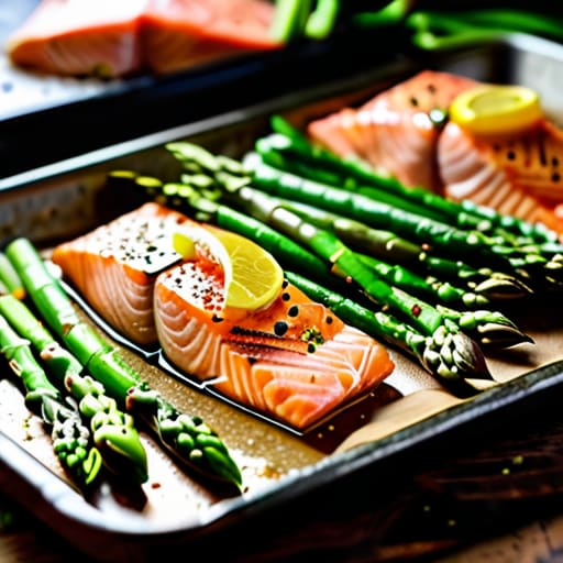 Sheet pan Lemon-Garlic Salmon and Asparagus.