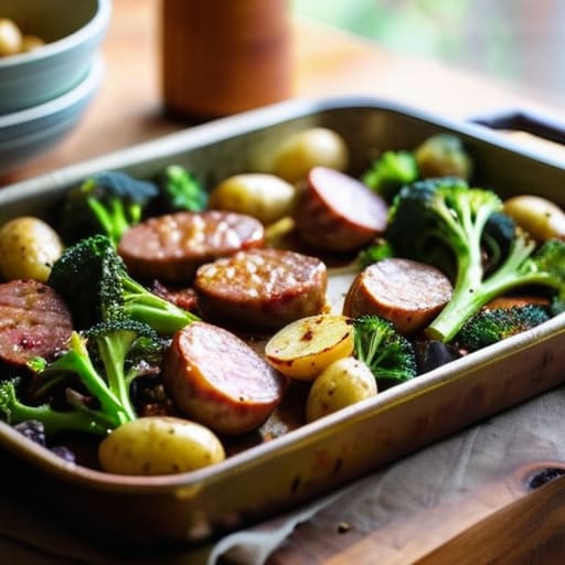 Sheet Pan Sausage and Veggies with potatoes.